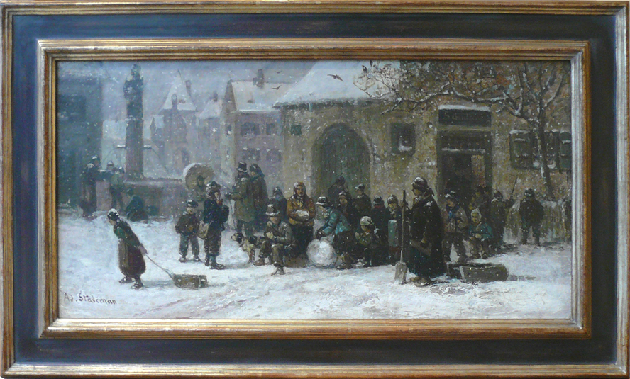 Adolf Stademann (1824-1895 Munich) “Winter morning" ("Wintermorgen"), oil on canvas, 33 x 64 cm